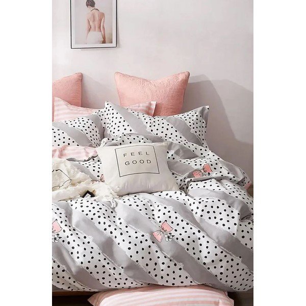 Biało-różowa bawełniana pościel dwuosobowa z prześcieradłem (4-częściowa) 200x220 cm Bow and Polka-Dot – Mila Home-image-2