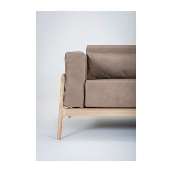 Jasnobrązowa sofa z bawolej skóry z konstrukcją z litego drewna dębowego Gazzda Fawn, 180 cm-image-4