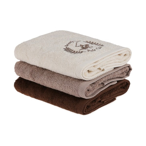 Zestaw 3 brązowych ręczników do rąk, 90x50 cm