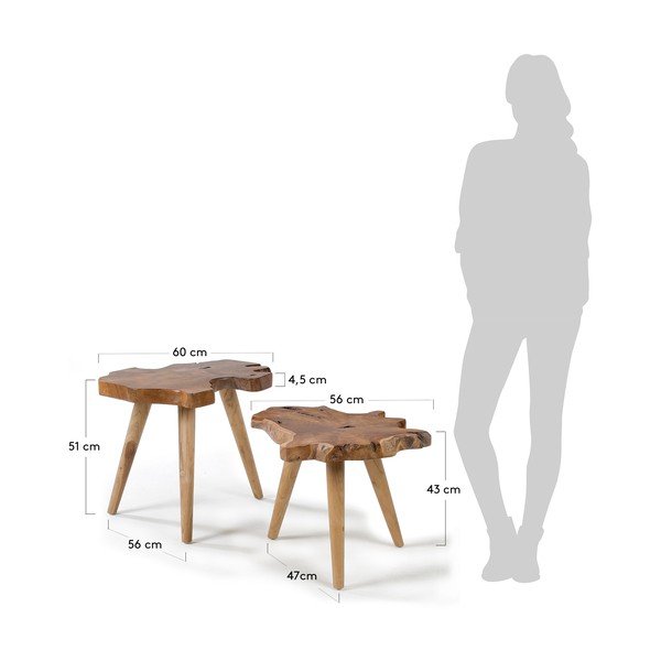 Stoliki zestaw z litego drewna tekowego 2 szt. 50x60 cm Hattie – Kave Home-image-3