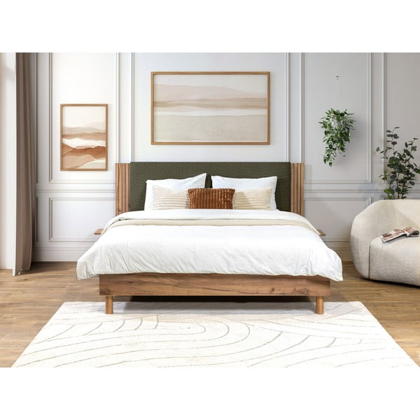 Zielone łóżko dwuosobowe ze stelażem 140x190 cm Lior – Bobochic Paris-image-2