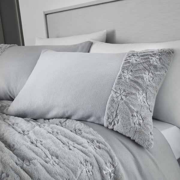 Szara pościel z mikropluszu Catherine Lansfield Cosy Snowflake, 200x200 cm-image-1