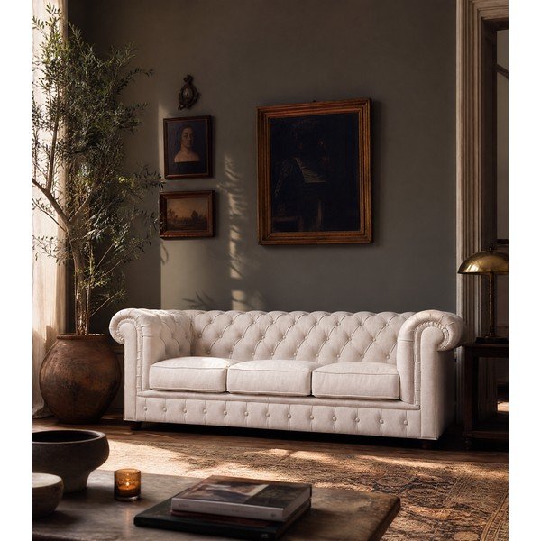 Kremowa aksamitna sofa 230 cm Cambridge – Ropez-image-1