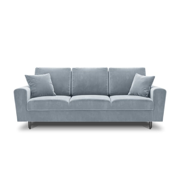 Jasnoniebieska aksamitna rozkładana sofa ze schowkiem 235 cm Kyoto – Cosmopolitan Design