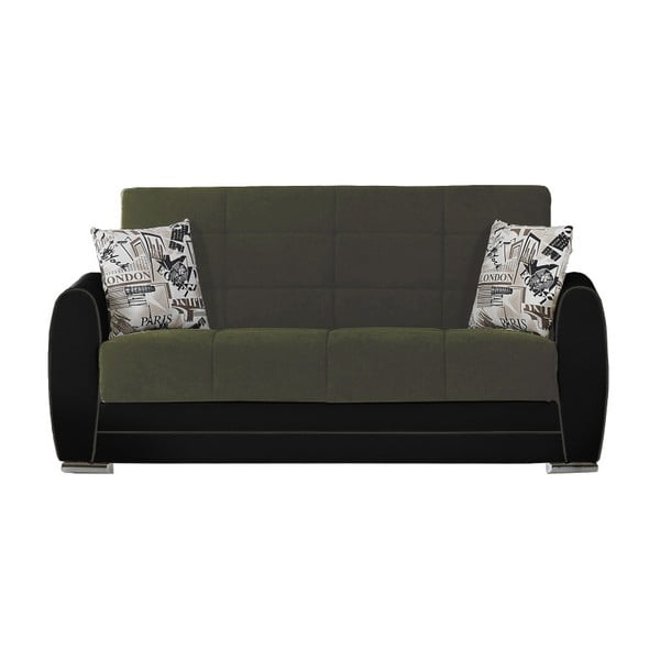Ciemnozielono-czarna dwuosobowa sofa rozkładana ze schowkiem Esidra Rest