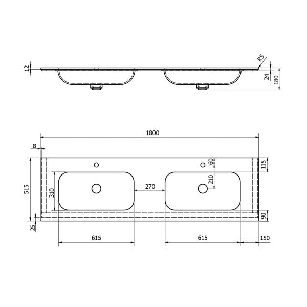 Biała umywalka podwójna z imitacji kamienia 180x51,5 cm Aruba – Sapho-image-4
