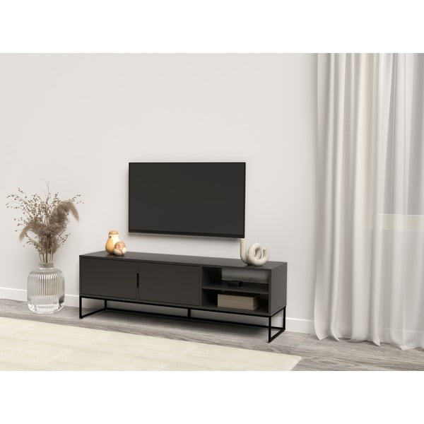 Czarna szafka pod TV z metalowymi nogami Tenzo Lipp, szer. 176 cm-image-1