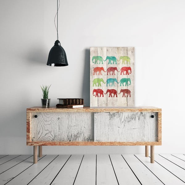 Drewniana tabliczka dekoracyjna Surdic Elephants Cue, 40x60 cm-image-1