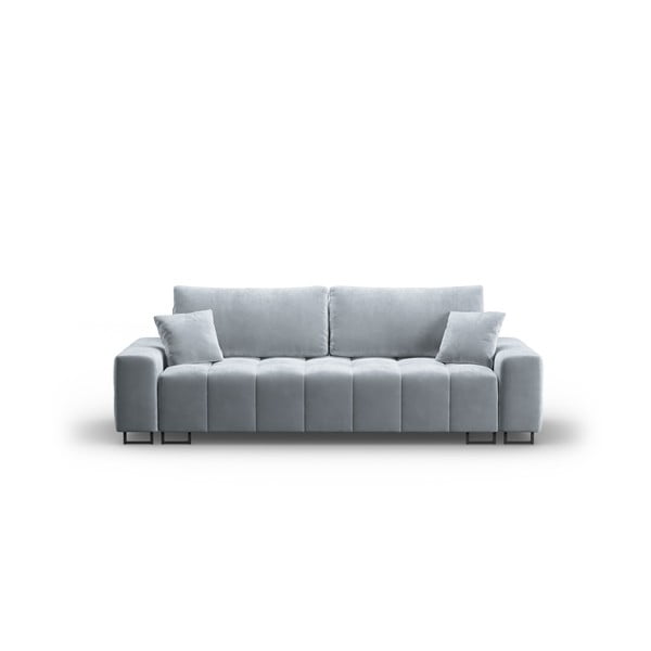 Jasnoniebieska aksamitna rozkładana sofa ze schowkiem 250 cm Wicklow – Cosmopolitan Design