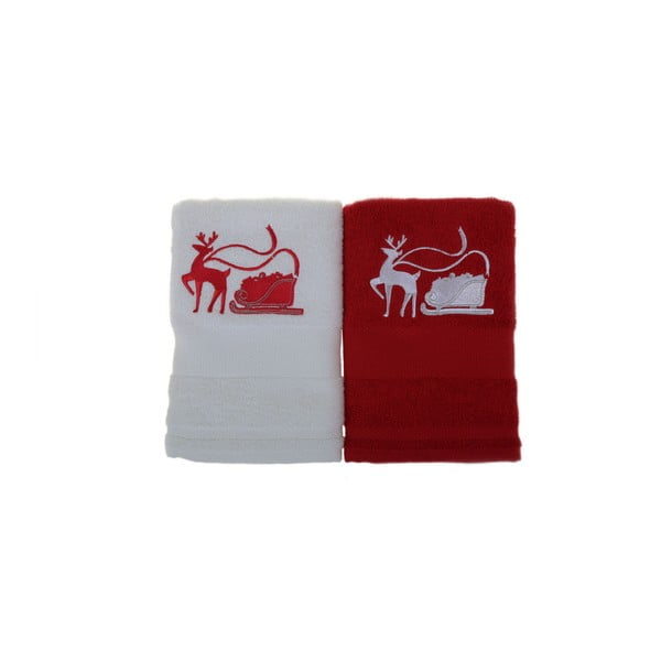 Zestaw 2 ręczników Kızak Red&White, 50x100 cm