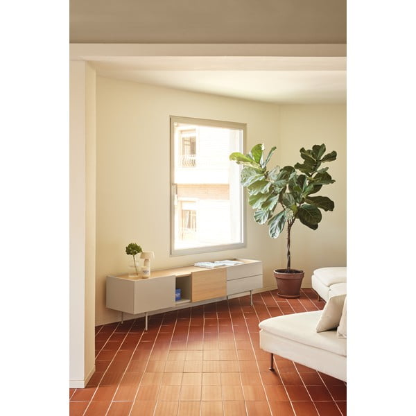 Beżowo-naturalna szafka pod TV w dekorze dębu 180x45 cm Otto – Teulat-image-1