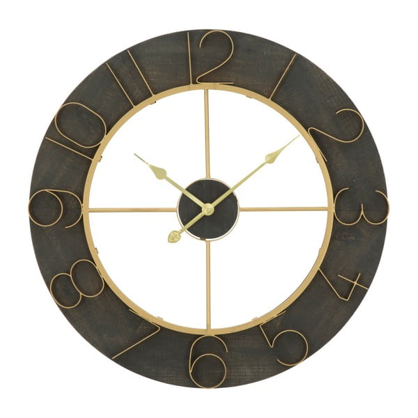 Czarny zegar ścienny z detalami w złotej barwie Mauro Ferretti Norah, ⌀ 70 cm