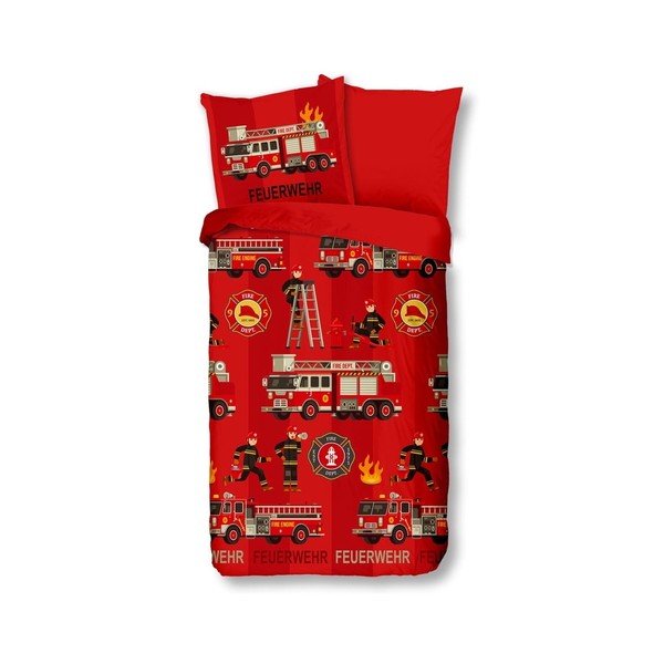 Dziecięca czerwona pościel z bawełny Good Morning Strażak