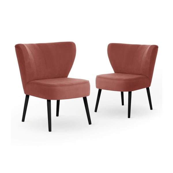 Zestaw 2 brzoskwiniowo-różowych foteli z czarnymi nogami My Pop Design Hamilton