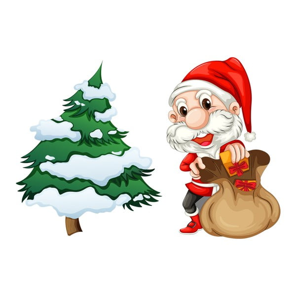 Naklejka świąteczna Ambiance Santa Claus and Tree