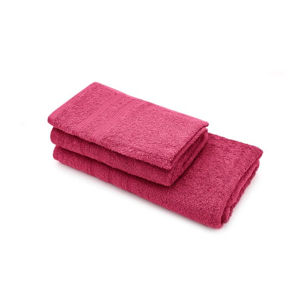 Komplet dwóch Fuksjowych ręczników i ręcznika kąpielowego Jalouse Maison Duro Fuchsia