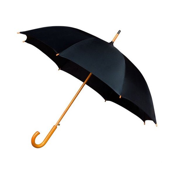 Czarny parasol z drewnianą rączką Ambiance Wooden, ⌀ 102 cm