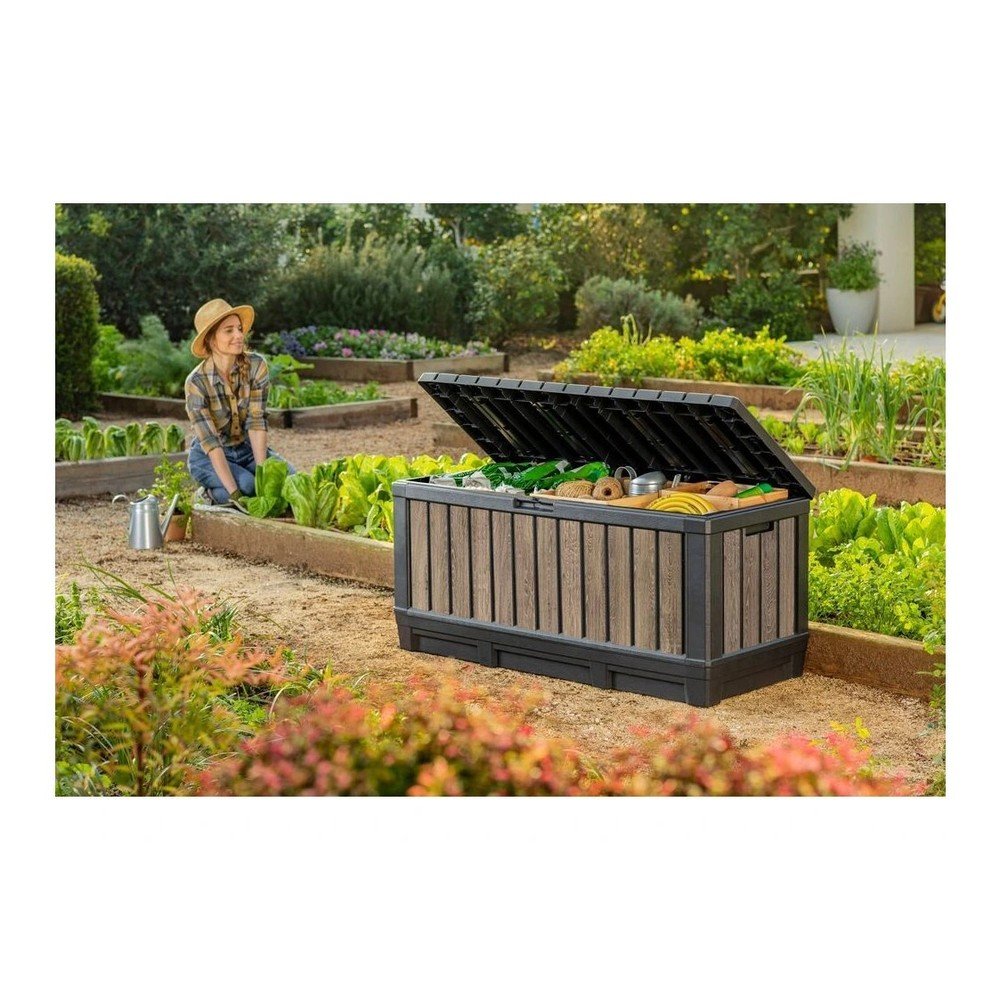 Czarna/w jasnym naturalnym kolorze plastikowa skrzynia ogrodowa Deco Kentwood Ashwood – Keter (zdjęcie 2)