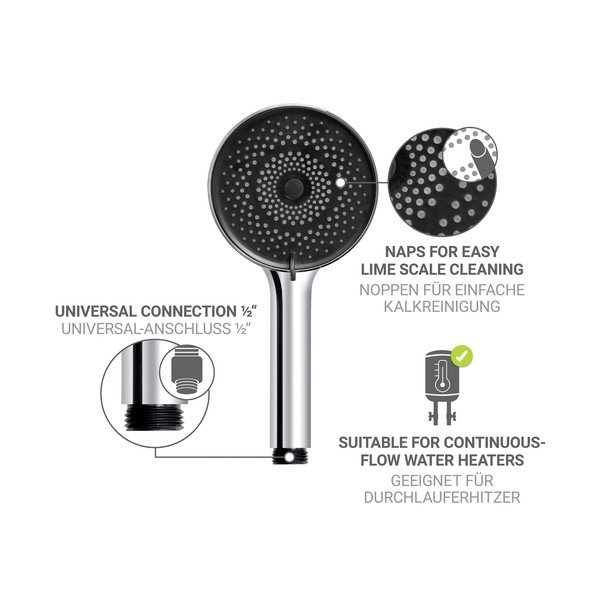 Zestaw prysznicowy ze stali nierdzewnej w kolorze srebra ze słuchawką prysznicową/z drążkiem z suwakiem 70 cm Softwater – Wenko-image-2