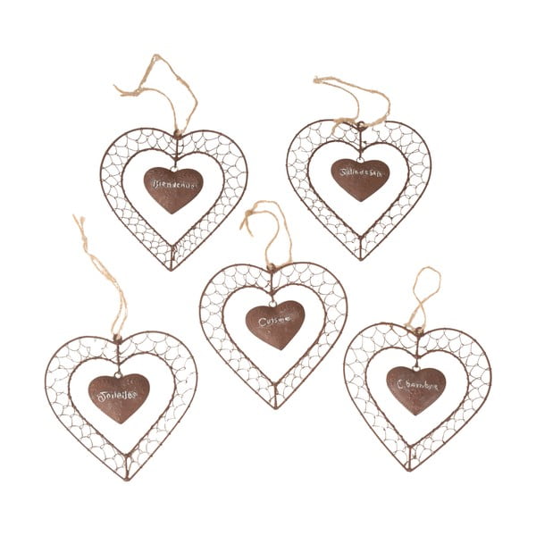 Zestaw 5 dekoracji wiszących Antic Line Heart