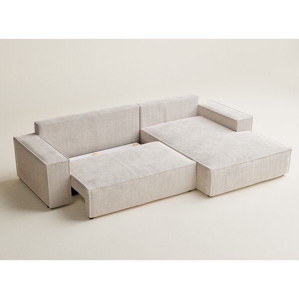 Kremowy rozkładany/ze schowkiem narożnik z tkaniny szenilowej (prawostronny/z szezlongiem) Maze – Maison de Rêve-image-3