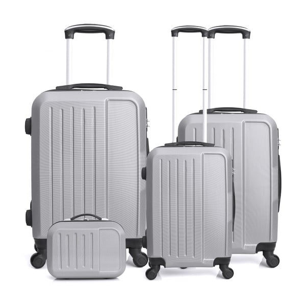 Zestaw 4 walizek na kółkach w kolorze srebra Hero Family