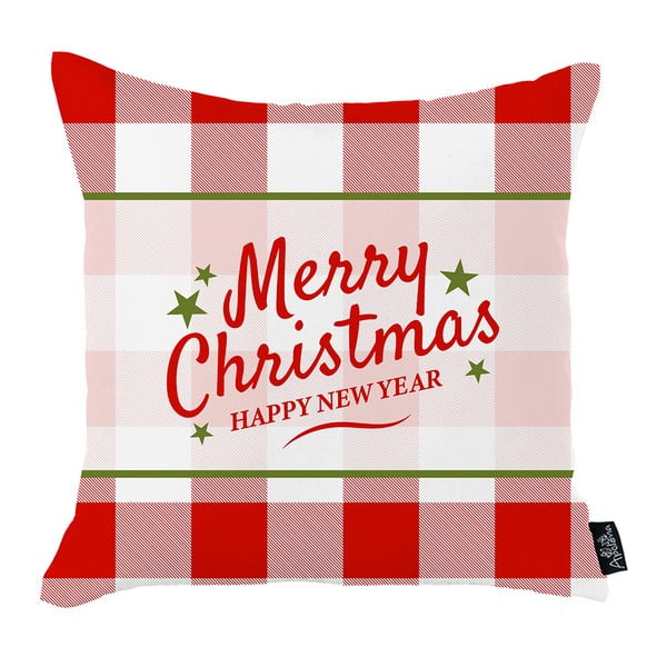 Biało-czerwona poszewka na poduszkę ze świątecznym motywem Mike & Co. NEW YORK Honey Merry Christmas and Happy New Year, 45x45 cm