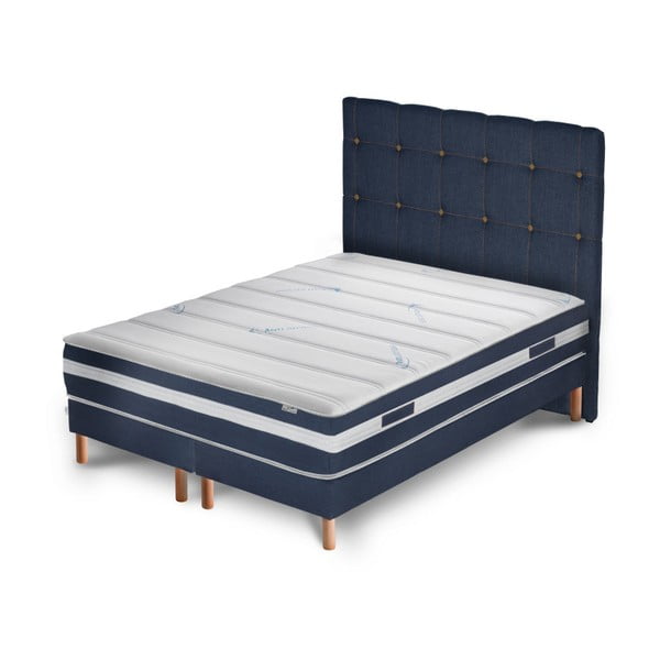 Granatowe łóżko z materacem i podwójnym boxspringiem Stella Cadente Maison Venus Cadente, 180x200 cm