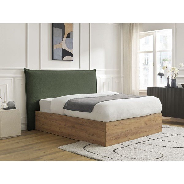 Zielone tapicerowane tapicerowane/z płyty wiórowej łóżko dwuosobowe ze schowkiem ze stelażem 160x200 cm Charlie – Bobochic Paris-image-3
