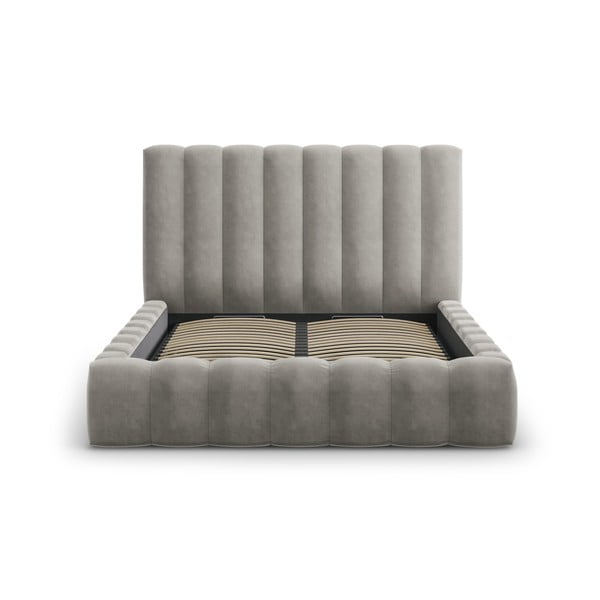 Jasnoszare tapicerowane łóżko dwuosobowe ze schowkiem i stelażem 160x200 cm Kelp – Micadoni Home-image-2