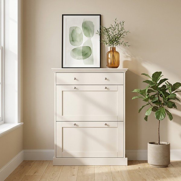 Beżowa uchylna szafka na buty z matowym wykończeniem 80x105x30 cm Binz – Støraa-image-1