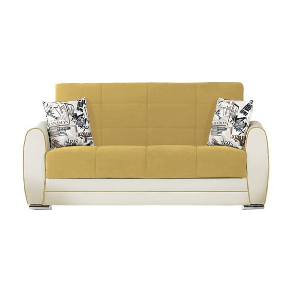 Ciemnożółto-kremowa dwuosobowa sofa rozkładana ze schowkiem Esidra Rest
