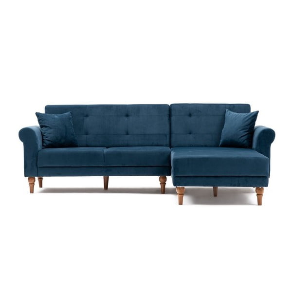 Ciemnoniebieska sofa rozkładana Madona, prawostronny