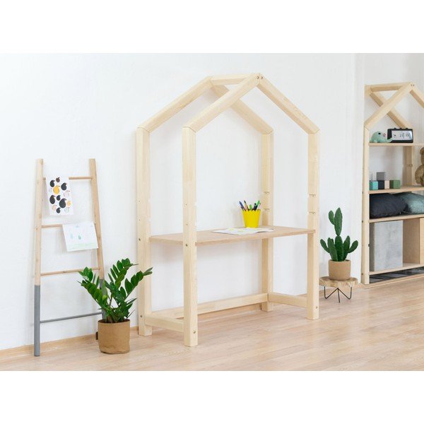 Naturalne drewniane biurko w kształcie domku Benlemi Stolly z beżowym blatem, 97 x 39 cm-image-1
