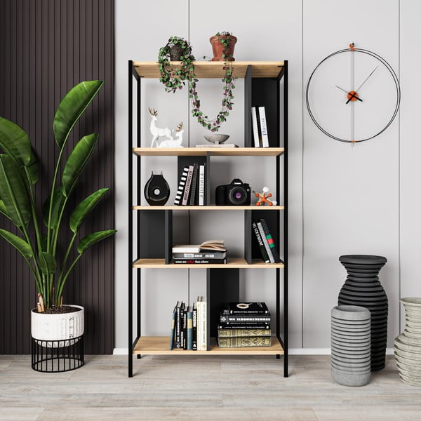 Czarny regał w dekorze dębu 88x175 cm Alabama – Marckeric-image-4