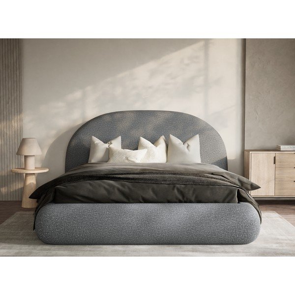 Szare tapicerowane łóżko dwuosobowe ze schowkiem ze stelażem 140x200 cm Maumere – Maison de Rêve-image-4