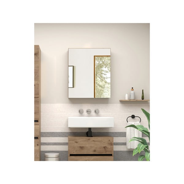 Wisząca szafka łazienkowa z lustrem w dekorze dębu 60x70 cm Wisla – Støraa-image-3