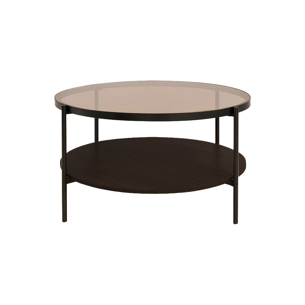 Brązowy okrągły stolik ze szklanym blatem ø 84 cm Hassel – Unique Furniture