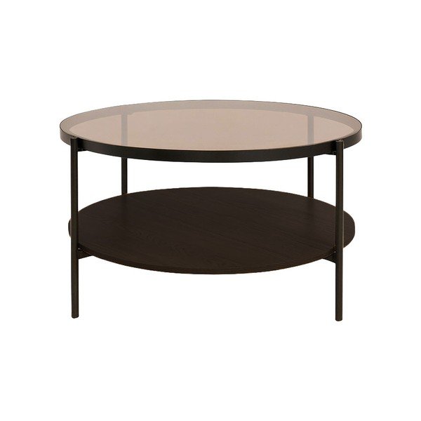 Brązowy okrągły stolik ze szklanym blatem ø 84 cm Hassel – Unique Furniture