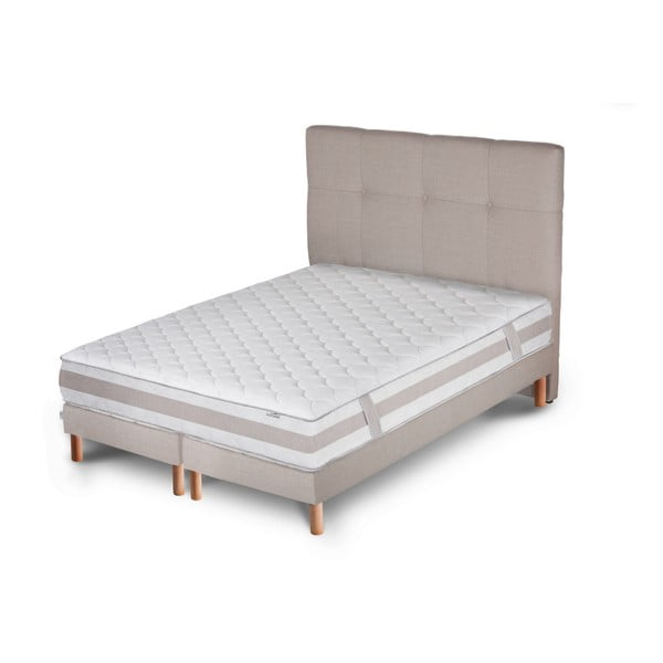 Jasnoszare łóżko z materacem i podwójnym boxspringiem Stella Cadente Maison Saturne Saches, 180x200 cm