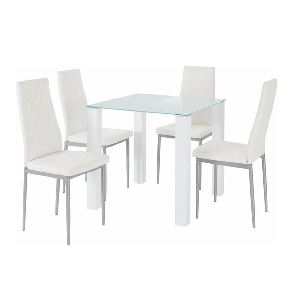 Zestaw stołu i 4 białych krzeseł Støraa Nara