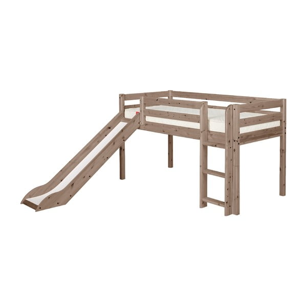 Brązowe łóżko średniej wielkości dziecięce z drewna sosnowego ze ślizgawką Flexa Classic, 90x200 cm