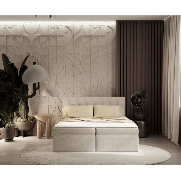Beżowe łóżko boxspring ze schowkiem 160x200 cm Novento – Maison de Rêve-image-3