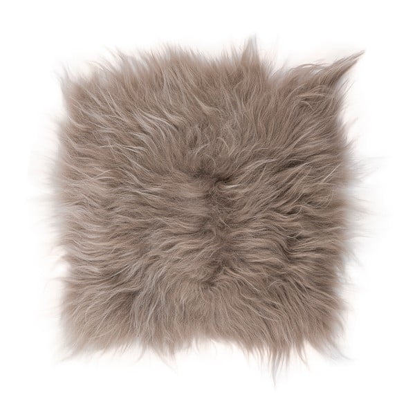 Brązowo-szara poduszka futrzana do siedzenia z długim włosiem, 37x37 cm