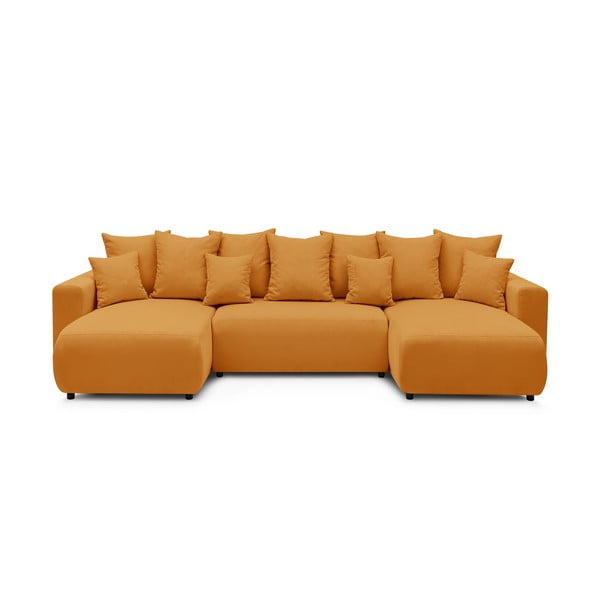 Musztardowa sztruksowa sofa rozkładana w kształcie litery U Bobochic Paris Envy