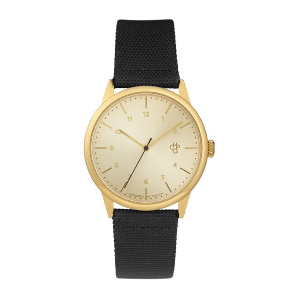Zegarek z czarnym paskiem i z cyferblatem w kolorze złota CHPO Rawiya Classic