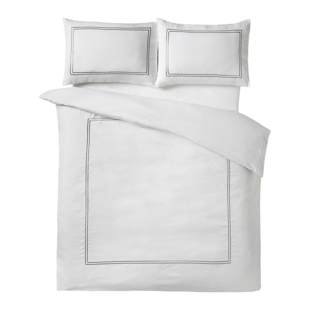 Biała satynowa pościel dwuosobowa 3-częściowa 200x200 cm So Soft Mono Satin Stitch – Catherine Lansfield