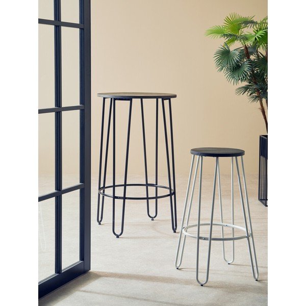 Biały/w naturalnym kolorze hoker z litego drewna wiązu (wysokość siedziska 75 cm) District – Premier Housewares-image-3