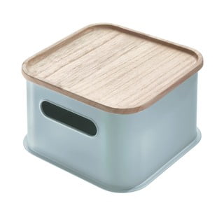 Szary pojemnik z pokrywką z drewna paulownia iDesign Eco Handled, 21,3x21,3 cm