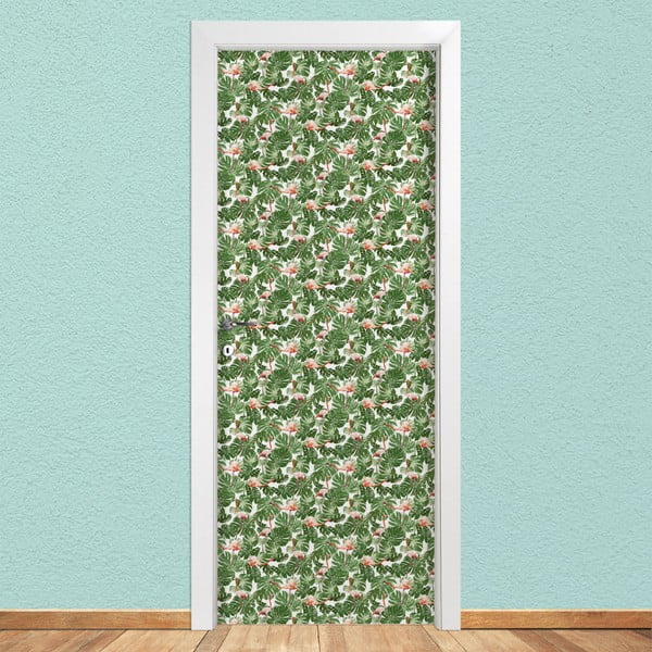 Naklejka na drzwi LineArtistica Verde e Rosa, 80x215 cm